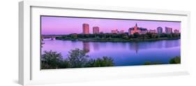 Sunrise over South Saskatchewan River and Saskatoon Skyline, Saskatchewan, Canada-null-Framed Photographic Print