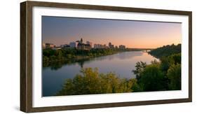 Sunrise over South Saskatchewan River and Saskatoon Skyline, Saskatchewan, Canada-null-Framed Photographic Print