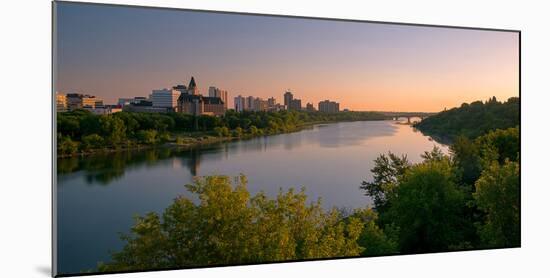 Sunrise over South Saskatchewan River and Saskatoon Skyline, Saskatchewan, Canada-null-Mounted Photographic Print