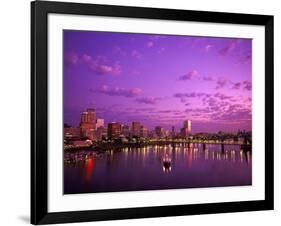 Sunrise over Spirit of Portland Ship, Willamette River, Portland, Oregon, USA-Janis Miglavs-Framed Photographic Print