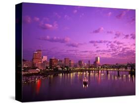 Sunrise over Spirit of Portland Ship, Willamette River, Portland, Oregon, USA-Janis Miglavs-Stretched Canvas