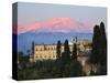 Sunrise over Taormina and Mount Etna with Hotel San Domenico Palace, Taormina, Sicily, Italy, Europ-Stuart Black-Stretched Canvas