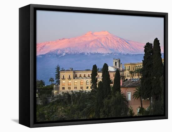 Sunrise over Taormina and Mount Etna with Hotel San Domenico Palace, Taormina, Sicily, Italy, Europ-Stuart Black-Framed Stretched Canvas