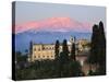 Sunrise over Taormina and Mount Etna with Hotel San Domenico Palace, Taormina, Sicily, Italy, Europ-Stuart Black-Stretched Canvas