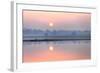 Sunrise over Taungthaman Lake and U Bein Bridge, Amarapura, Near Mandalay, Myanmar (Burma), Asia-Lee Frost-Framed Photographic Print
