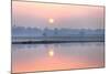 Sunrise over Taungthaman Lake and U Bein Bridge, Amarapura, Near Mandalay, Myanmar (Burma), Asia-Lee Frost-Mounted Photographic Print