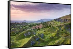 Sunrise over the abandoned quarry works on the Llangattock Escarpment, Brecon Beacons National Park-Adam Burton-Framed Stretched Canvas