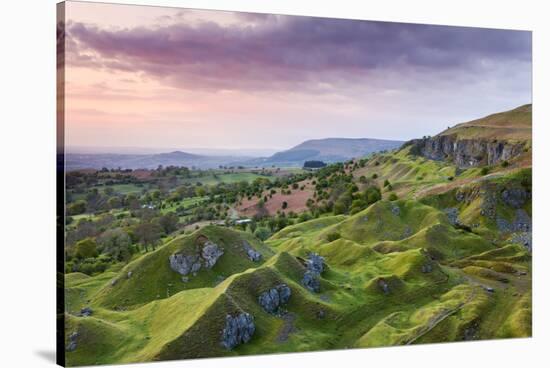 Sunrise over the abandoned quarry works on the Llangattock Escarpment, Brecon Beacons National Park-Adam Burton-Stretched Canvas