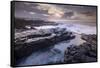Sunrise over the dramatic rocky coastline of Porthcawl in winter, South Wales-Adam Burton-Framed Stretched Canvas