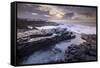 Sunrise over the dramatic rocky coastline of Porthcawl in winter, South Wales-Adam Burton-Framed Stretched Canvas