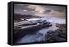 Sunrise over the dramatic rocky coastline of Porthcawl in winter, South Wales-Adam Burton-Framed Stretched Canvas
