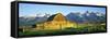 Sunrise over the Moulton Barn Along Mormon Row, Teton Range, Mormon Row Historic District-null-Framed Stretched Canvas