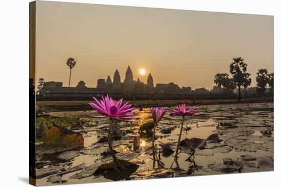 Sunrise over the West Entrance to Angkor Wat, Angkor, Siem Reap, Cambodia-Michael Nolan-Stretched Canvas