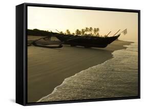 Sunrise over Traditional Fishing Boat and Beach, Benaulim, Goa, India, Asia-Stuart Black-Framed Stretched Canvas