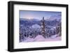 Sunrise over village and Lake of St. Moritz covered with snow, Engadine, Switzerland-Roberto Moiola-Framed Photographic Print