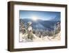 Sunrise over village and Lake of St. Moritz covered with snow, Engadine, Switzerland-Roberto Moiola-Framed Photographic Print