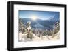 Sunrise over village and Lake of St. Moritz covered with snow, Engadine, Switzerland-Roberto Moiola-Framed Photographic Print