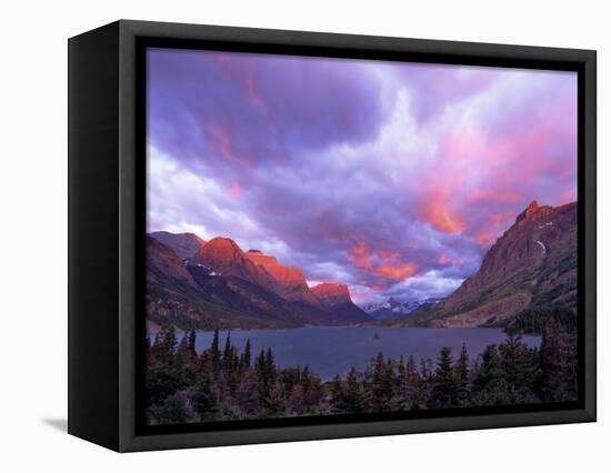 Sunrise over Wild Goose Island, Glacier National Park, Montana, USA-Chuck Haney-Framed Stretched Canvas