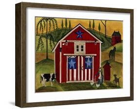 Sunrise Red White Blue Barn Lang-Cheryl Bartley-Framed Giclee Print