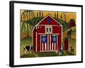 Sunrise Red White Blue Barn Lang-Cheryl Bartley-Framed Giclee Print