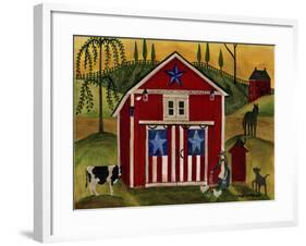 Sunrise Red White Blue Barn Lang-Cheryl Bartley-Framed Giclee Print