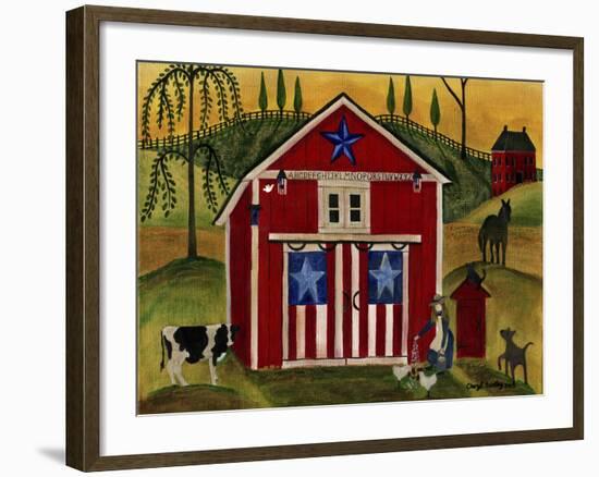 Sunrise Red White Blue Barn Lang-Cheryl Bartley-Framed Giclee Print