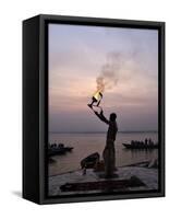 Sunrise Ritual at the River Ganges, Varanasi (Benares), Uttar Pradesh, India, Asia-Jochen Schlenker-Framed Stretched Canvas