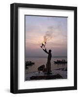 Sunrise Ritual at the River Ganges, Varanasi (Benares), Uttar Pradesh, India, Asia-Jochen Schlenker-Framed Premium Photographic Print