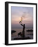 Sunrise Ritual at the River Ganges, Varanasi (Benares), Uttar Pradesh, India, Asia-Jochen Schlenker-Framed Photographic Print