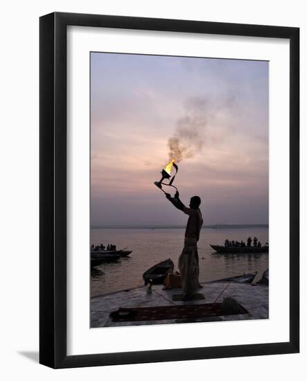 Sunrise Ritual at the River Ganges, Varanasi (Benares), Uttar Pradesh, India, Asia-Jochen Schlenker-Framed Photographic Print