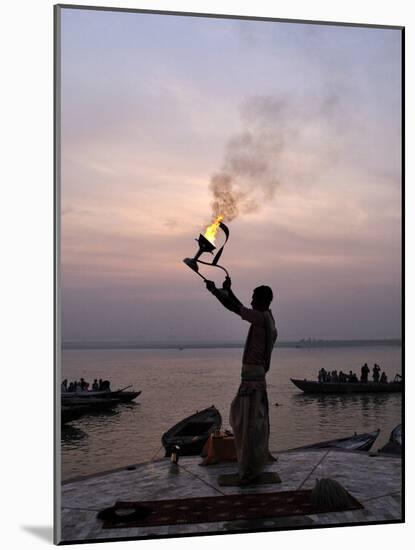 Sunrise Ritual at the River Ganges, Varanasi (Benares), Uttar Pradesh, India, Asia-Jochen Schlenker-Mounted Photographic Print