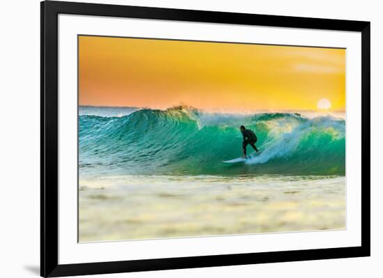 Sunrise Surfing Breeaking Wave-null-Framed Premium Giclee Print