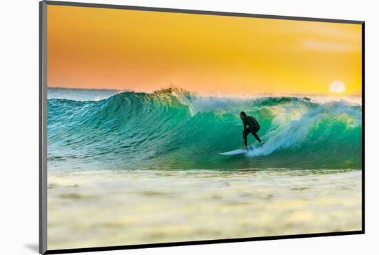 Sunrise Surfing Breeaking Wave-null-Mounted Art Print