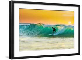 Sunrise Surfing Breeaking Wave-null-Framed Art Print