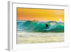 Sunrise Surfing Breeaking Wave-null-Framed Art Print