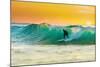 Sunrise Surfing Breeaking Wave-null-Mounted Art Print