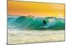 Sunrise Surfing Breeaking Wave-null-Mounted Art Print