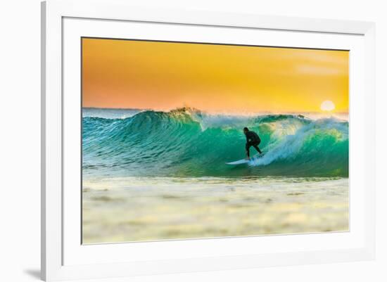 Sunrise Surfing Breeaking Wave-null-Framed Art Print