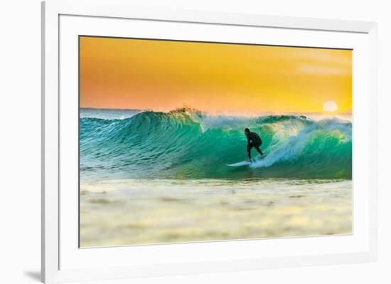 Sunrise Surfing Breeaking Wave-null-Framed Art Print