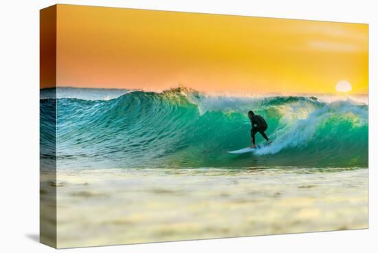 Sunrise Surfing Breeaking Wave-null-Stretched Canvas