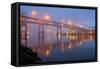 Sunrise thru Morning Fog along Willamitte River and Marquam Bridge,Portland, Oregon.-Craig Tuttle-Framed Stretched Canvas