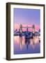 Sunrise view of HMS Belfast and Tower Bridge reflected in River Thames-Ed Hasler-Framed Photographic Print