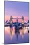 Sunrise view of HMS Belfast and Tower Bridge reflected in River Thames-Ed Hasler-Mounted Photographic Print