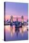 Sunrise view of HMS Belfast and Tower Bridge reflected in River Thames-Ed Hasler-Stretched Canvas
