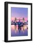 Sunrise view of HMS Belfast and Tower Bridge reflected in River Thames-Ed Hasler-Framed Photographic Print