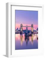 Sunrise view of HMS Belfast and Tower Bridge reflected in River Thames-Ed Hasler-Framed Photographic Print