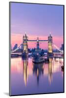 Sunrise view of HMS Belfast and Tower Bridge reflected in River Thames-Ed Hasler-Mounted Photographic Print