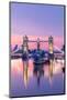 Sunrise view of HMS Belfast and Tower Bridge reflected in River Thames-Ed Hasler-Mounted Photographic Print