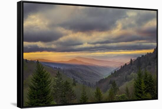 Sunrise view of Oconaluftee Valley, Great Smoky Mountains National Park, North Carolina-Adam Jones-Framed Stretched Canvas