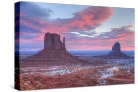 Sunrise, West Mitten Butte on left and East Mitten Butte on right, Monument Valley Navajo Tribal Pa-Richard Maschmeyer-Stretched Canvas